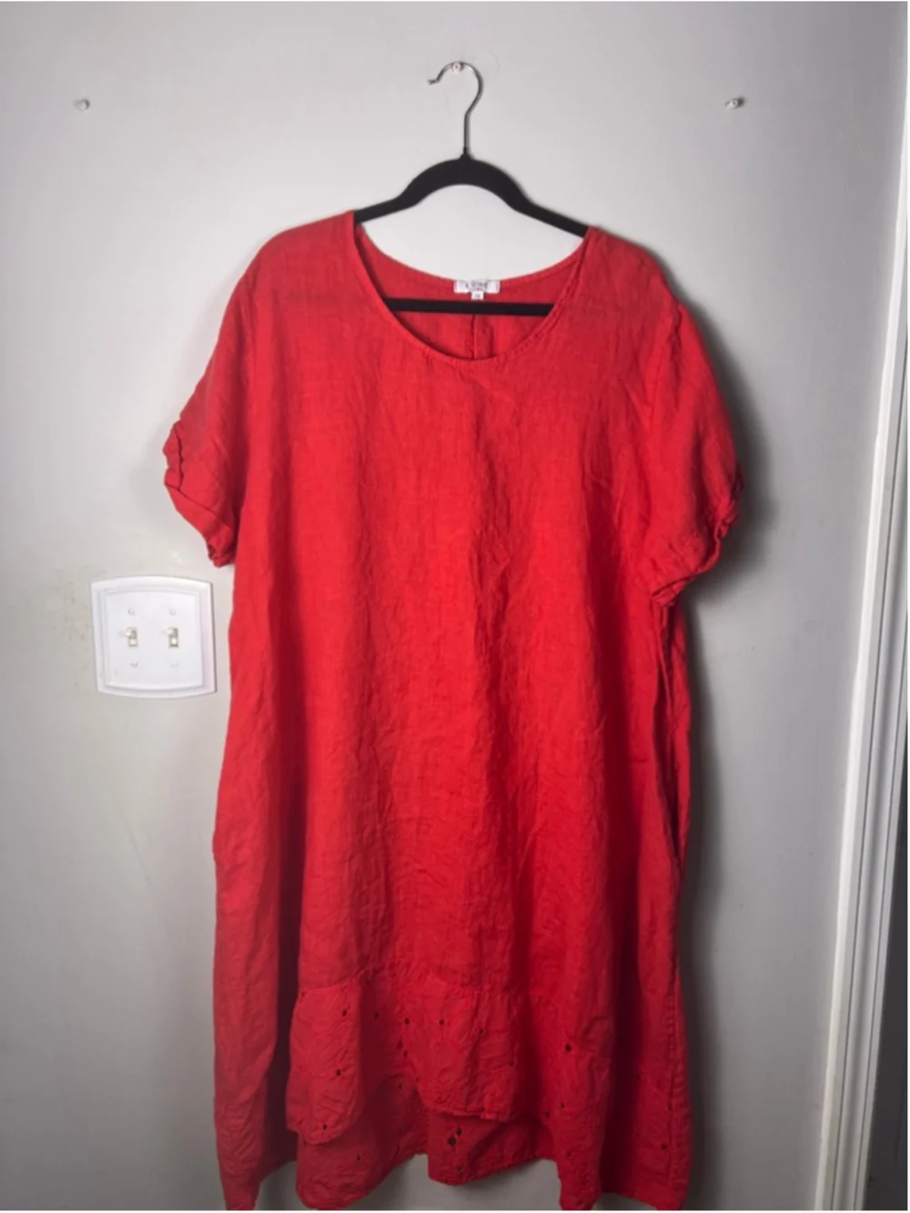 Made in Italy Linen Dress 2X Red Rosemarie Eyelet Hem Lagenlook Tunic  Oversized